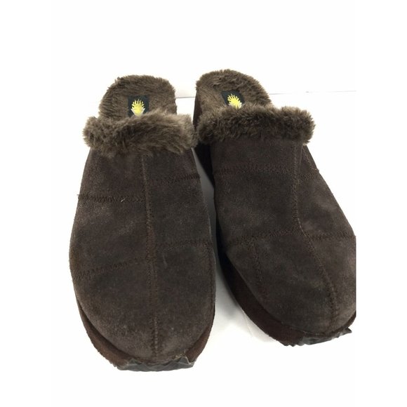 Volatile Brown Suede Fur Lined Slip On Wedge Clogs Mules Size 9 - Picture 4 of 10